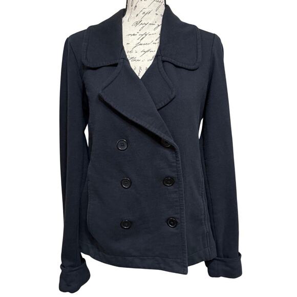 Norma Kamali Double Breast Knit Jacket Women’s Large Black Blazer Peacoat Cuffs - Picture 1 of 10